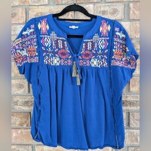 Embroidered Blue Women's Bohemian Top